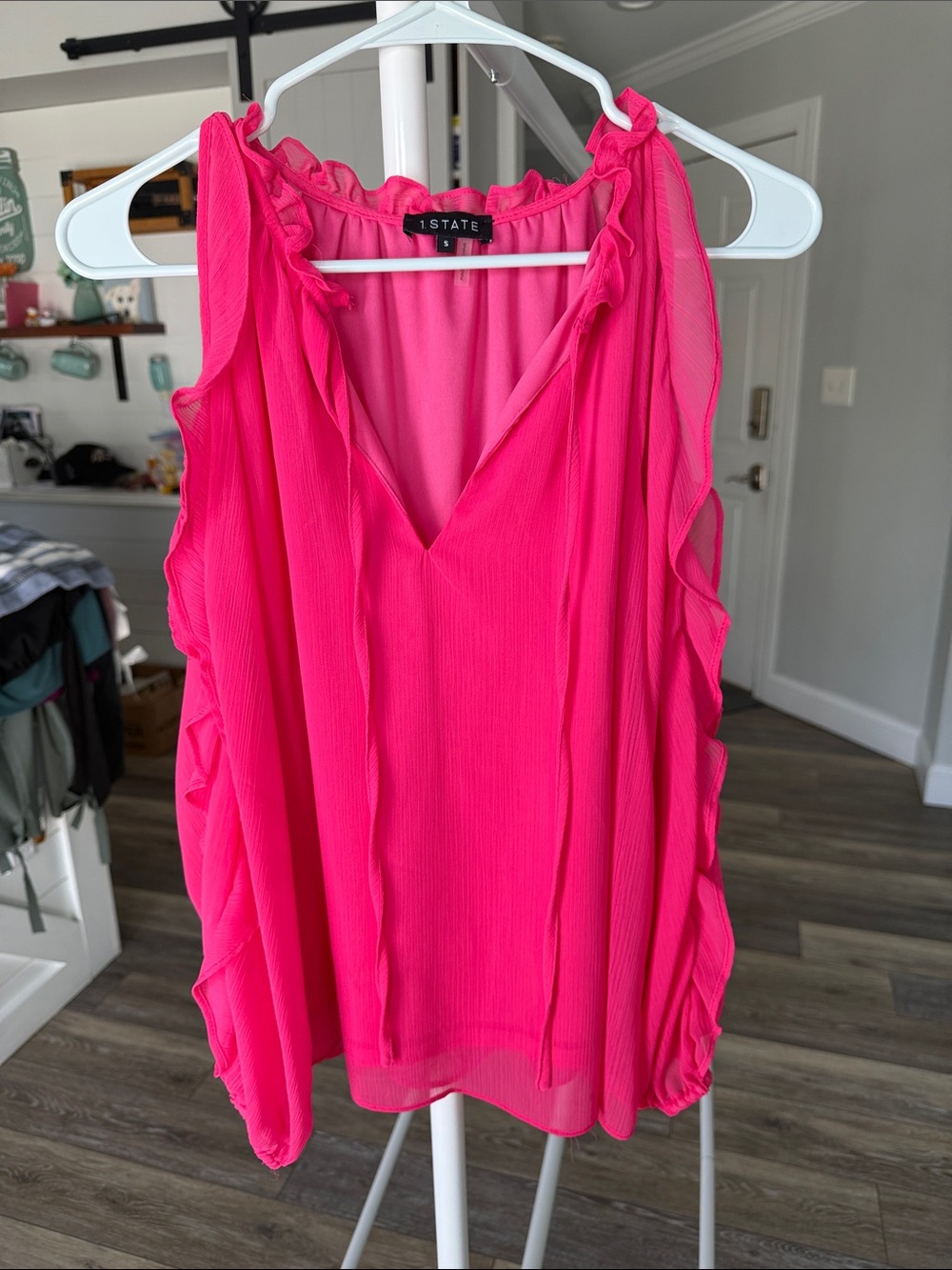 1. State Hot Pink Ruffle V-Neck Sleeveless Camisole